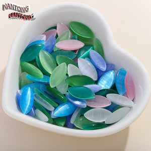 Pierres en verre œil de chat de Nantong, forme marquise, dos plat, colorées, pour DIY, nail art, bijoux, strass - Product Image 3