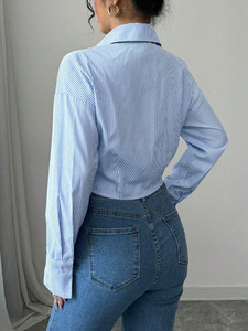 All'ingrosso nuovi abiti da donna alla moda Casual top a righe stili corti <span class=keywords><strong>con</strong></span> polsini a fessura camicie a <span class=keywords><strong>maniche</strong></span> lunghe da donna - Product Image 6