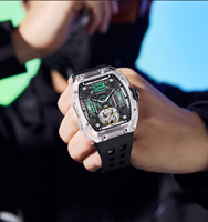 Nuevo Reloj Mecánico de Lujo para Hombre, Diseño de Esqueleto, Automático, Tourbillon, Transparente, Estilo Barril