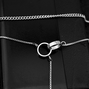 Hot Selling Simple Niche Design Double Layered <b>Chain</b> Necklace <b>Titanium</b> Steel Silver Plated Women's Necklaces Fashionable Jewelry - Product Image 3