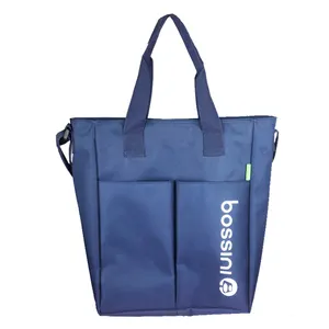 Bolso de poliéster personalizado para estudiante, bolsa de mano con correa larga, informal, estilo pijo, azul marino