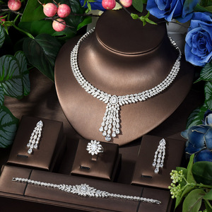 Hibride vẻ đẹp dài Nigeria CZ pha lê Wedding Bridal Trang sức bộ cho đám cưới phụ kiện trang sức vòng cổ <span class=keywords><strong>Bangle</strong></span> Bộ N-1091 - Product Image 1