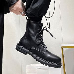 Top Quality Autumn & Winter Men's <b>Boots</b> High Top Thick Soled Non Slip <b>Boots</b> Lace up Round Toe Cowhide Casual Shoes - Product Image 2