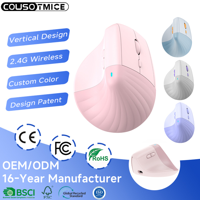Custom 2.4G Wireless Vertical Mouse Lift Rechargeable Laptop Office Silent Click Computer Mice Rechargeable Ergonomic Mouse