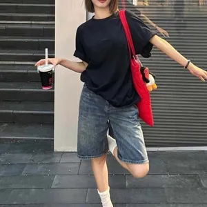 Shorts en jean décontractés pour femme, <span class=keywords><strong>taille</strong></span> <span class=keywords><strong>haute</strong></span>, coupe <span class=keywords><strong>large</strong></span>, longueur genou, collection Printemps-Été - Product Image 5