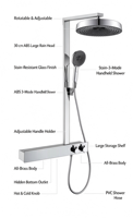 Système de douche thermostatique intelligent moderne en laiton massif, ensemble de douche murale avec barre coulissante, mitigeur à poignée unique, jet/douche douce pour salle de bain