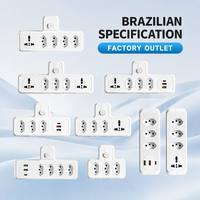 Regleta de 4 Tomas con Estándar Brasileño, Carga Rápida USB Tipo-C PD, 10A, Enchufe Eléctrico Universal, Cobre y ABS