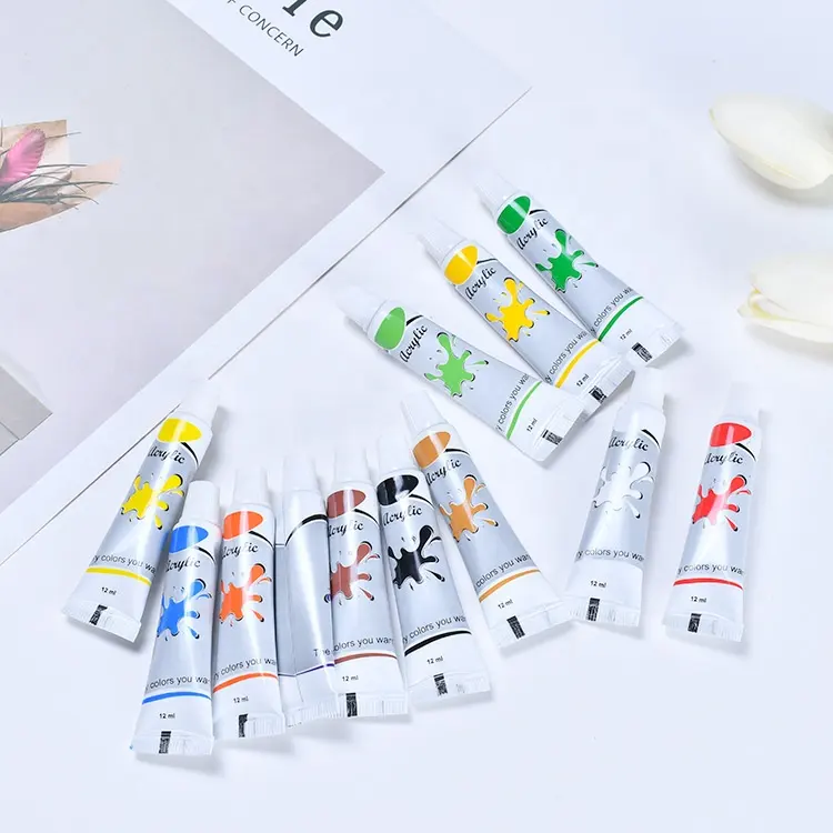 Juego de pinturas acrílicas profesionales, tubos de plástico y aluminio, 12ml, 12 colores, pintura de tela para Textiles, pinturas de vidrio para dibujo de pared