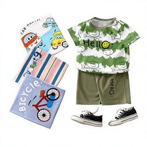 Conjunto de Camiseta de Manga Corta y Pantalones Cortos de Algodón Puro para Niños, Unisex, Verano, Estampado de Dibujos Animados, Ropa para Bebés, Venta al Por Mayor - Product Image 1