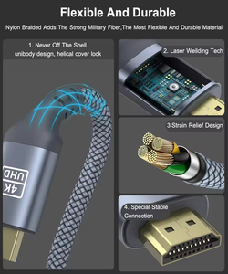 Oem HDMI cáp 2.0 4K 60Hz 2M nylon bện cáp âm thanh 4k 6ft HDMI Dây Nam đến Nam HDMI cáp cho máy tính xách tay - Product Image 2