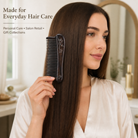 Peigne démêlant compact en bois de cajou africain à dents larges avec incrustation de fil de cuivre, idéal pour logo personnalisé, vente en gros OEM B2B