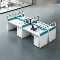 Bureau informatique moderne pour 4 personnes, table de bureau en verre, poste de travail modulaire pour immeuble de bureaux
