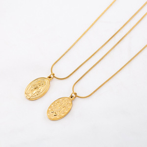 Collar con Colgante de la Virgen María de Yunnique, Chapado en Oro, Acero Inoxidable, Ovalado, Unisex, Joyería para Regalo - Product Image 4