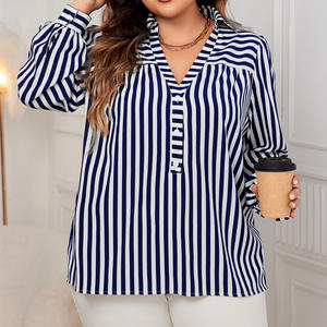 Venta al por mayor camisa a <span class=keywords><strong>rayas</strong></span> <span class=keywords><strong>azul</strong></span> <span class=keywords><strong>y</strong></span> <span class=keywords><strong>blanco</strong></span> primavera otoño nuevo cuello de <span class=keywords><strong>polo</strong></span> tamaño europeo estilo de calle camisa de <span class=keywords><strong>polo</strong></span> de viajero - Product Image 1