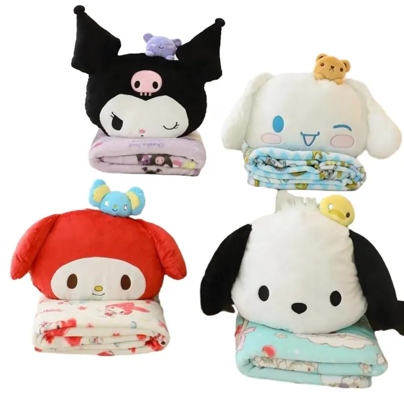 Preço de fábrica Dos Desenhos Animados Sanrio Kuromi Sofá Lance Travesseiro Boneca Cobertor Integrado Ar Condicionado Cobertor Almofada Presente De Aniversário