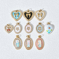 Breloques en acier inoxydable émaillé, pendentifs cœur, nœud, cerise, ovale, étoile avec bordure perlée pour la fabrication de colliers, boucles d'oreilles et porte-clés DIY