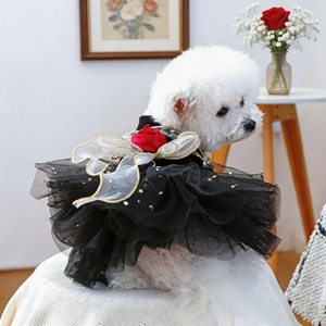 Pet Dog <b>Cat</b> Dress Black Velvet Rose Tutu Skirt Four Seasons Polyester Outfit Small Puppy <b>Clothes</b> - Product Image 2