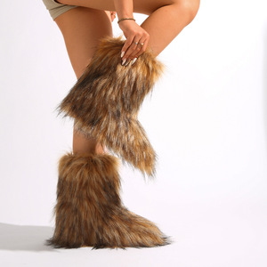 <span class=keywords><strong>Botas</strong></span> cálidas antideslizantes de media pantorrilla <span class=keywords><strong>para</strong></span> <span class=keywords><strong>mujer</strong></span>, de piel sintética de zorro, <span class=keywords><strong>botas</strong></span> de nieve de invierno de piel sintética de mapache, calentadores de piernas de piel sintética - Product Image 1