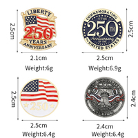 Badge émaillé souvenir du 250e anniversaire de la Journée Nationale des États-Unis 2026, épingles de revers drapeau américain pour casquette, chapeau, vêtement