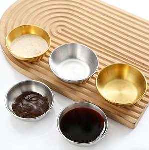 ชามซอสสแตนเลส ขอบม้วนกว้าง สีทอง/เงิน สไตล์เกาหลี สำหรับเสิร์ฟ อาหารว่าง หรือใส่เครื่องปรุงรส - Product Image 1