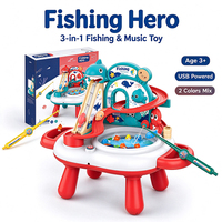 Table de jeu de pêche en mer 3 en 1, jouet de pêche électrique rotatif avec piste de glisse musicale, jouet interactif aquatique pour enfants