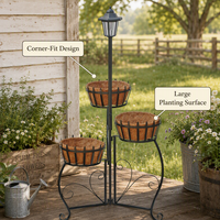 Support de plante solaire à 3 niveaux avec paniers en fibre de coco, cadre en fer recourbé, revêtement en poudre, décoration quotidienne pour jardin, patio, cour