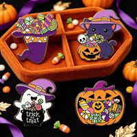 Ensemble de broches émaillées Halloween : Fantôme noir, Citrouille, Bonbons, Chapeau de sorcière. Broche en métal moulé, badge, cadeau de fête pour le déguisement ou comme cadeau.