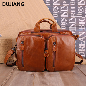 Dujiang Genuine Leather Men's <b>Briefcase</b> Dark Brown Multi-Functional Business Travel Bag - Product Image 1