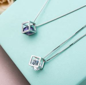 <span class=keywords><strong>Cubo</strong></span> de <span class=keywords><strong>Rubik</strong></span> mágico cuadrado personalizado, collar con colgante de plata de ley 925, diseño de ventana de amor bonito de circón para mujeres para fiestas - Product Image 5