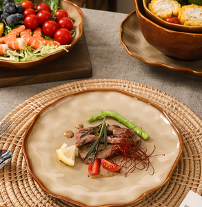 Juego de Vajilla de Cerámica Irregular con Esmalte Cambiante al Horno, Estilo Retro Japonés, Platos y Tazones de Gres Rústico, Apto para Microondas - Product Image 4