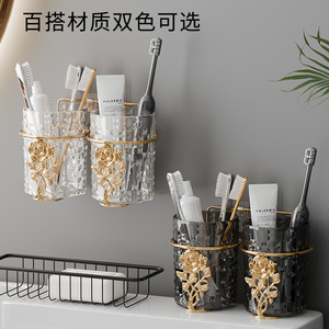 <b>Toothbrush</b> <b>Holder</b> <b>Wall</b> <b>Mounted</b> Suction Cup Transparent With Gold Rose Design For Bathroom - Product Image 4