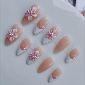 Ongles à presser en acrylique style français <span class=keywords><strong>Elite</strong></span> Amande avec colle, qualité salon, 10 pièces, ensemble personnalisé avec logo, <span class=keywords><strong>forme</strong></span> carrée et papillon - Product Image 3