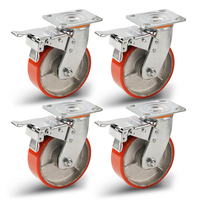 Roues de chariot industrielles robustes de 6 pouces, pivotantes et verrouillables, roue en polyuréthane rouge, roue en fonte pour plateformes de travail