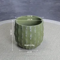 Pot de fleurs créatif en ciment motif cactus, grand calibre, décoration artistique, motif circulaire, simple, vert, crème, international, Heals
