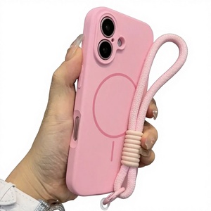 Coque de téléphone portable magnétique en silicone <span class=keywords><strong>pour</strong></span> <span class=keywords><strong>iPhone</strong></span> 15 Pro Max avec cordon, design uni, <span class=keywords><strong>anneau</strong></span> fin, protection intégrale - Product Image 1