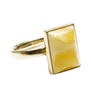 Handmade Ring Large Amber Stone Ring Amber Gemstone Ring