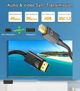 Câble SYONG Mini DisplayPort vers DisplayPort 4K, DisplayPort 4K60Hz, 1080p 2K144Hz, cordon Mini DP vers DP pour moniteur d'ordinateur - Product Image 3