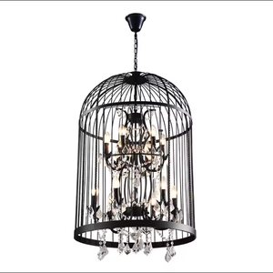Trending Pendant Lamp Restaurant bar Outdoor Retro Black Crystal Bird <b>Cage</b> Chandelier - Product Image 6