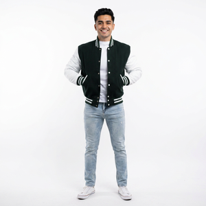 Custom High Embroidery Varsity Baseball <b>Jacket</b> <b>White</b> Genuine Wool Body Hooded Black Leather CollegeBaseballjacket for <b>men</b> - Product Image 1
