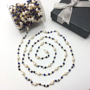 Fashion 18k Gold Plated Copper Wire with 5-6mm <strong>Pearl</strong> and Malaysian Jade <strong>Beads</strong> Rosary Chain for <strong>Jewelry</strong> Making - Product Image 4