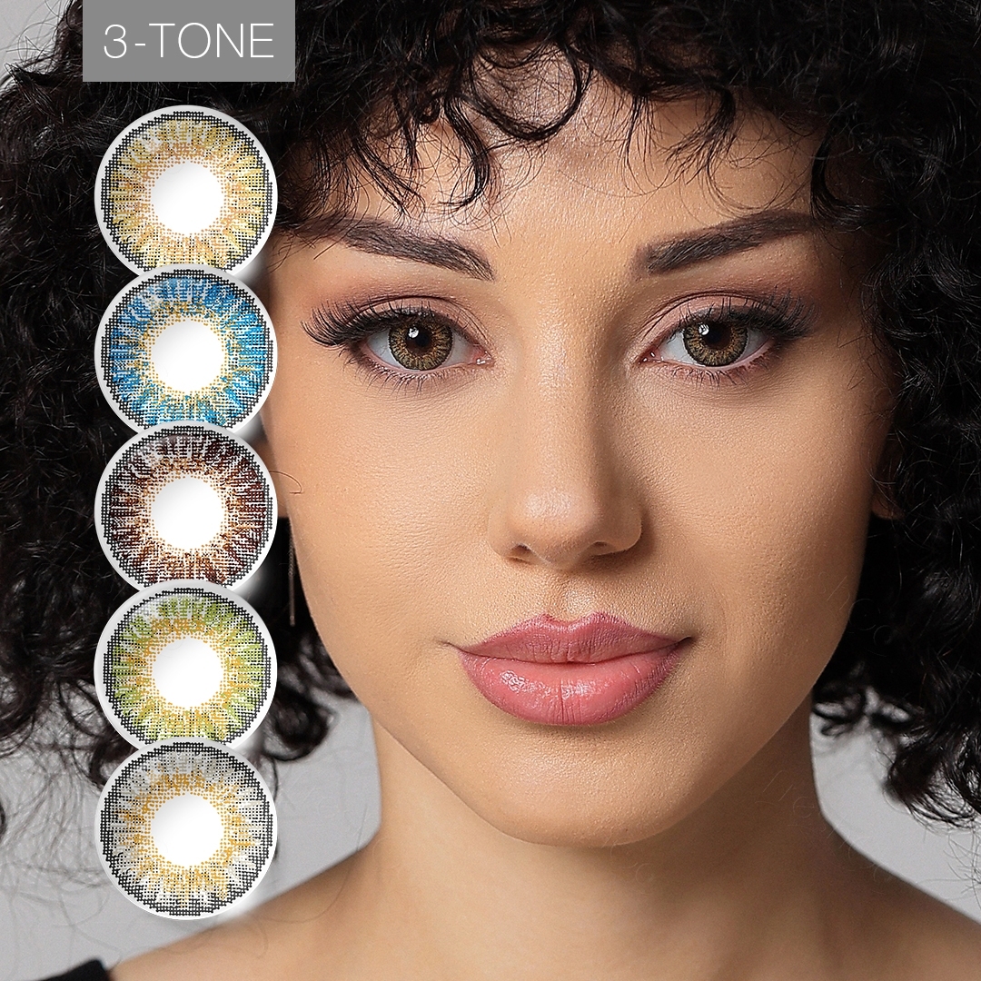 Wholesale freshgo $1 cheap green hazel contacts soft yearly 3 tone contact lenses colored contact lens for dark/blue eyes
