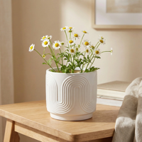 FANGSHENG Pots de fleurs en céramique à rayures courbes au design moderne, émaillés, de haute qualité, personnalisables, pour l'intérieur/l'extérieur, Chine Guangdong