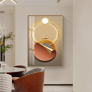 Cadre abstrait de luxe géométrique lumière et anneau circulaire images d'art mural <span class=keywords><strong>peinture</strong></span> en porcelaine de cristal pour la décoration de la maison et du salon - Product Image 4