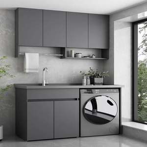 Armoires de rangement murales en céramique avec miroir éclairé par LED, style ferme moderne de luxe, écologiques, personnalisées pour la blanchisserie - Product Image 2