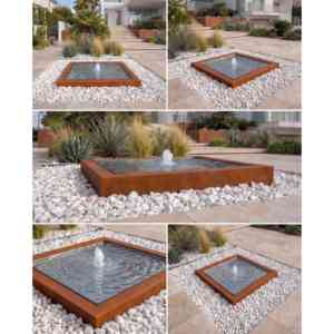 Fontaine carrée en acier Corten Infinity 60/80/100/120cm, finition miroir, design moderne, personnalisable, pour jardin extérieur, patio, eau - Product Image 2