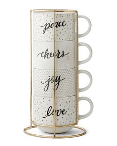 High Quality Gold Stackable <strong>Mugs</strong> <strong>Set</strong> Custom <strong>Stacking</strong> <strong>Mugs</strong> <strong>Set</strong> With Wire Rack - Product Image 1