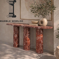 Table console en marbre veiné bordeaux Dream Home avec plateau capsule et piétement cylindrique triple nervuré, table d'appoint pour salon