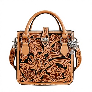 Bolso de Hombro de Cuero Genuino Hecho a Mano para Mujer, Estilo Vaquero Floral, Impermeable, Ecológico, con Cremallera - Product Image 1