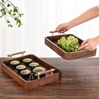 Plateau en bois de noyer de qualité supérieure avec poignées, plateau de service rectangulaire profond pour la décoration de la table à thé ou à café, style zen