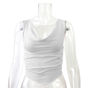 Verano volantes fruncidos Sexy Tube Tops para mujeres trajes Club <span class=keywords><strong>fiesta</strong></span> moda recortada Bandeau Tops sin mangas blanco Plunge Crop <span class=keywords><strong>Top</strong></span> - Product Image 6